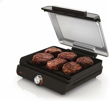 Ninja Sizzle Elektrogrill Indoor & Plancha (Flat Grill Plate) with Non-Stick Grill Plate, Removable & Dishwasher-Safe Lid, Grease Collector, Temperature Control & Recipe Book, Grey GR101EU