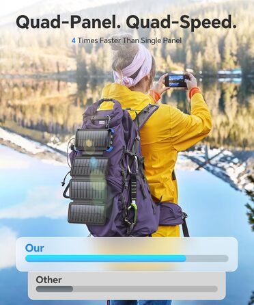 Powerbank Solar 26800mAh з USB-C, 5 виходів, водонепроникний, з карабіном та ліхтариком, для кемпінгу, телефонів та планшетів (блакитний)