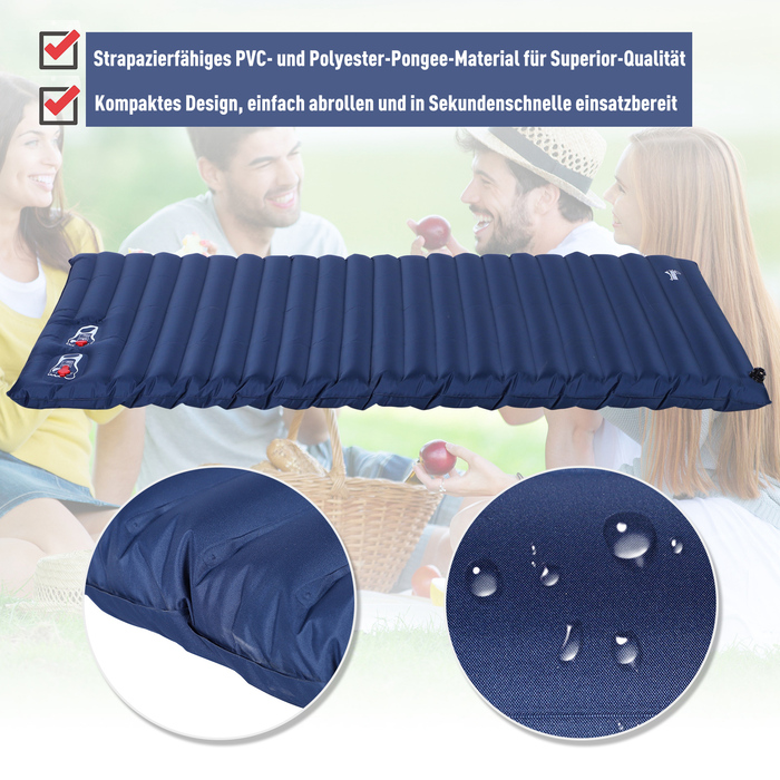 Outsunny Inflatable Air Mattress, Blow-Up Bed, Camping Mat, Navy Blue, 195x138x10cm, made of PVC and Polyester Pongee