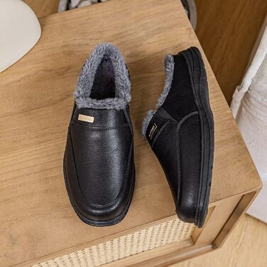 Чоловічі халапи шкіряні зимові теплі з плюшевою підкладкою, чорні, 40 EU