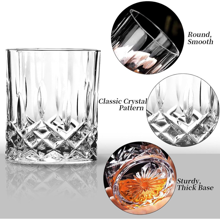 Набір склянок для віскі (6 шт.), 300 мл, кришталь, для віскі, бурбону, бренді, рому, коктейлів, дім, бар, вечірка