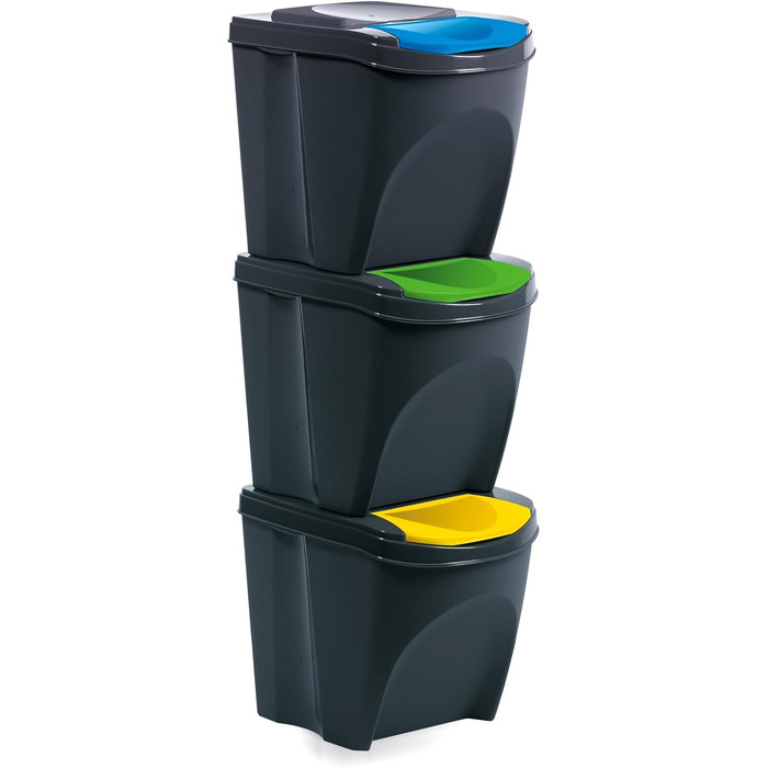 Trash Can Waste Bin Recycling System 75L - 3x25L Containers Sorti Box Waste Sorter 3 Colors from rg-vertrieb (Anthracite)