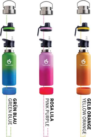 Stainless Steel Drinking Bottle – BPA-Free Thermo Bottle for Kids, School, Sports & Outdoor – Keeps Drinks Hot up to 12H and Cold up to 24H – Includes 3 Drinking Caps – 950 ml (Earth)
