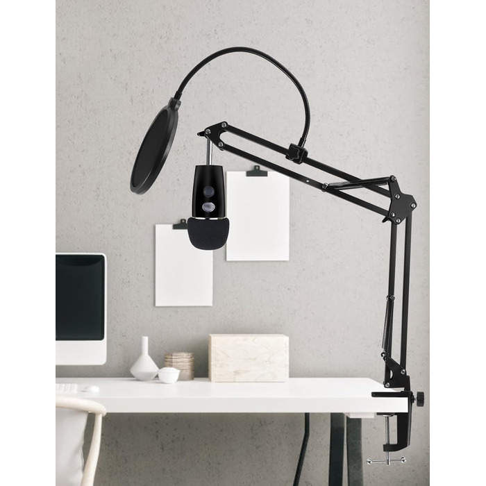 Тримач для мікрофона на подовжувачі, регульований кріплення для Blue Yeti, Yeti Nano, Elgato Wave, HyperX QuadCast, Fifine AM8 та інших мікрофонів, з різьбою 3/8' - 5/8' 1/4', поп-фільтр, кріплення для мікрофона