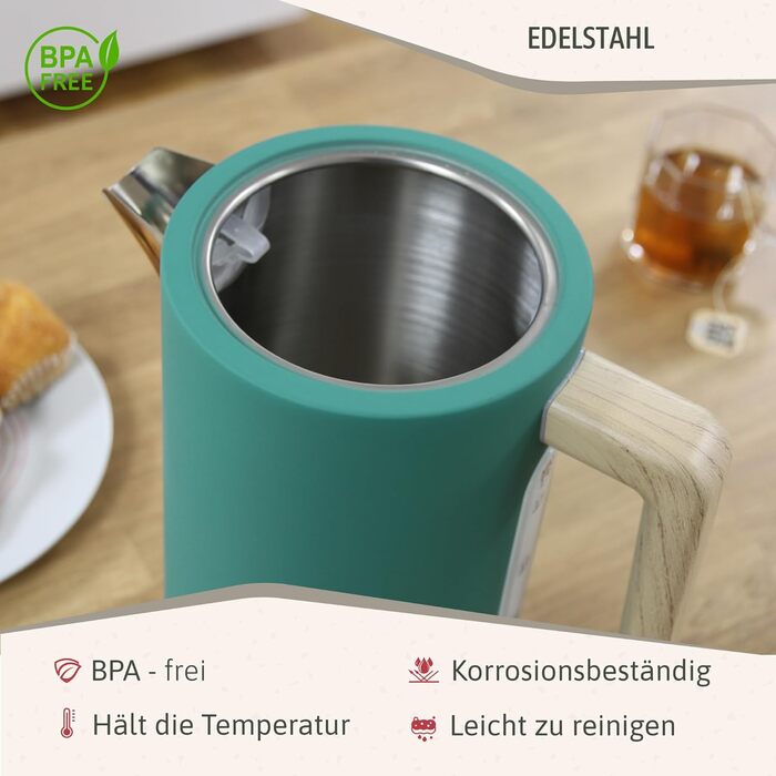 Набір для сніданку Briebe Nordic: тостер на 2 тости з підставою для бургерів та електрочайник 1.7л, 6 режимів підсмажування, зелений