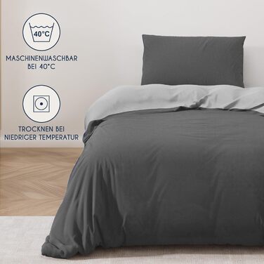 Комплект постільної білизни Dreamzie 240x220 см з 2 наволочками 80x80 см, чорний/темно-сірий (140x200 см + 2 наволочки 65x65 см, темно-сірий/світло-сірий), 100% мікрофібра, сертифікат Oeko TEX