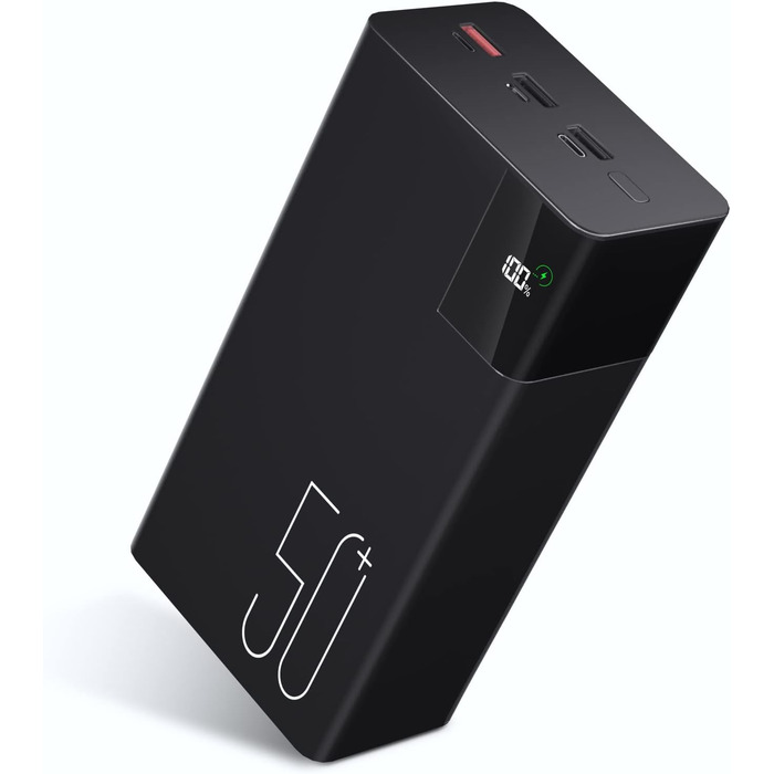 Power Bank 50000mAh: Портативний зарядний пристрій з великою ємністю 2×25000mAh, швидка зарядка 22,5W, ліхтарик, чорний