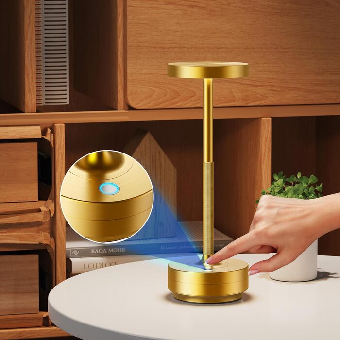 Настільна лампа бездротова LED Golden IP54 для вулиці та дому, акумуляторна 5000mAh, диммується, сенсорна, 3 кольори світла