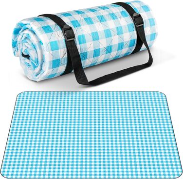 AOSTOK Плед для пікніка, пляжний килимок, вологостійкий з ручкою, 200x150 см, блакитний