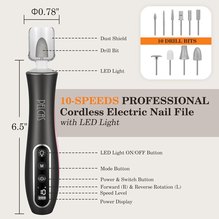 Електричний набір для манікюру PELCAS з LCD екраном: професійний шліфувальник нігтів для людей та домашніх тварин