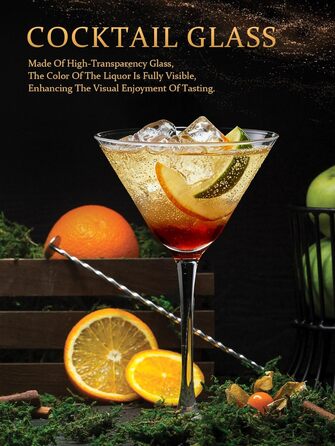 Набір келихів для мартини, 6 шт, 160 мл. Прозорі келихи для коктейлів з ніжкою, багаторазові, BPA-free, придатні для миття в посудомийній машині. Ідеально для барів, Margarita, Whiskey, Gin, Tequila