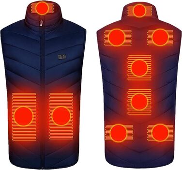 Електрична гріюча жилетка для чоловіків та жінок, 9 зон підігріву, тепла жилетка для зими, куртка з підігрівом, для активного відпочинку (без Powerbank), розмір L, колір A-Blue