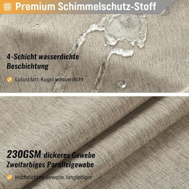 Тканинна шторка для душу BTTN, 180x200 см, льонова текстура, антигрибкова, пральна, текстильна, з 12 гачками, сучасна, водонепроникна, з обтяжувачем, декор з поліестеру, кремовий (хакі, однотонна, H200 x B180 см (1 шт))