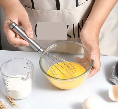GOOPEEG Egg Beater, Multi-functional Manual Egg Mixer, Stainless Steel Egg Whisk, Kitchen Baking Tools, Suitable for Stirring and Seasoning Flour-Eggs, Kitchen Whisk (8 inch)