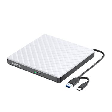 Зовнішній DVD-привід USB 3.0 та USB-C, CD/DVD Brenner для ноутбука та ПК (Windows, macOS, Linux), білий