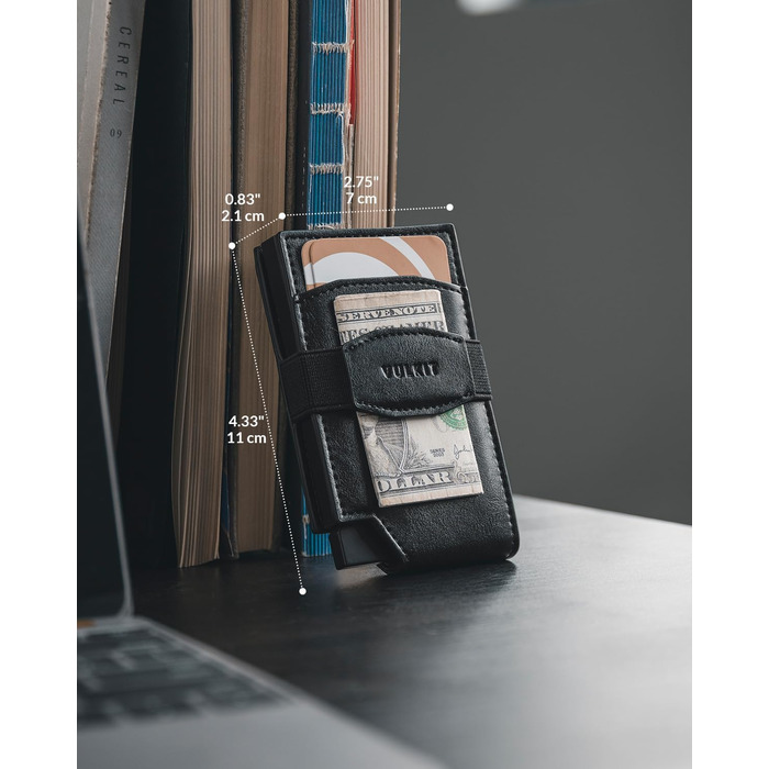Чоловічий шкіряний картхолдер VULKIT з RFID захистом та вікном для документів, чорний