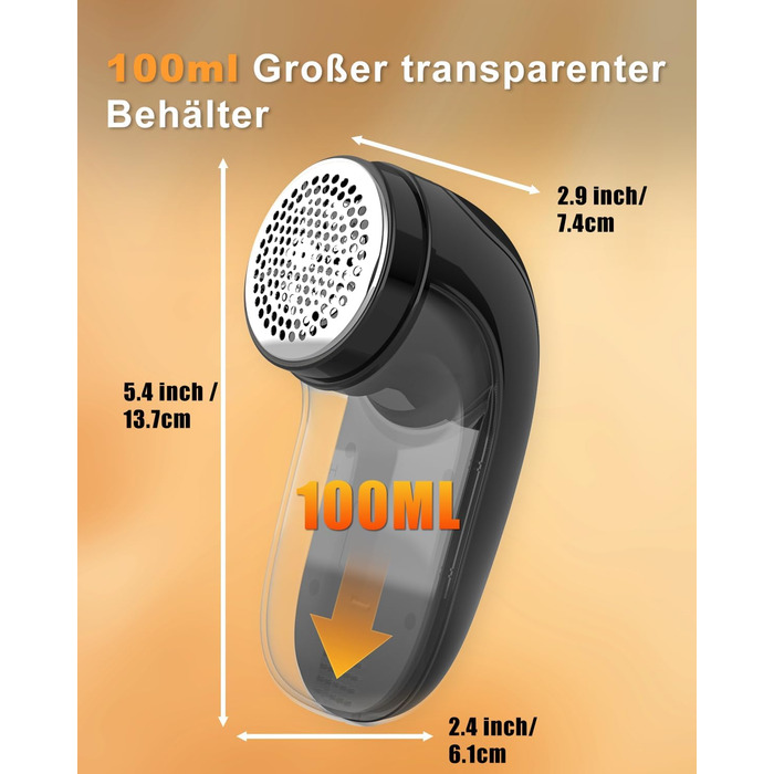 Електричний видалення ворсу для одягу, меблів та текстилю - портативний бездротовий прилад з LED-дисплеєм та 3 рівнями налаштування, чорний