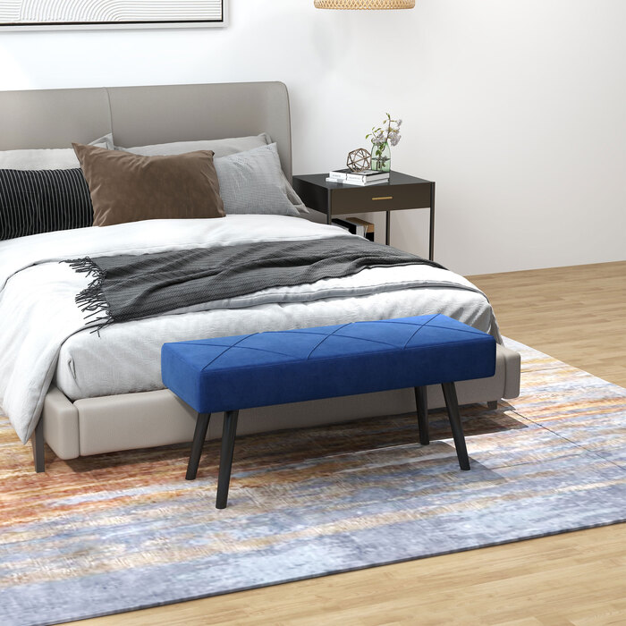 HOMCOM Upholstered Bench, Bed Bench, Entryway Bench with X-Pattern, Velvet-Look, Holds up to 120 kg, for Bedroom, 100 x 36 x 45 cm, Blue | Aosom