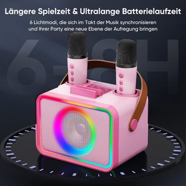 Караоке Машина з 2 Мікрофонами: Портативна Bluetooth Колонка для Караоке з Мікрофонами - Ідеальний Подарунок для Дорослів та Дітей на Різдво та День Народження (Квітково-Рожевий)