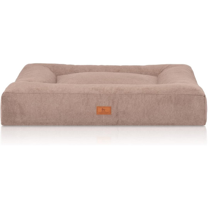 Ортопедичне ліжко для собак Knuffelwuff Sofia з м'якого велюру, 120x100 см, бежеве. Знімний, пральний чохол. Підходить для великих, середніх та маленьких собак. Розміри: 120 x 100 x 17 см