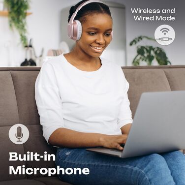 PowerLocus P7 Bluetooth навушники Over-Ear, складні, бездротові з басами, Hi-Fi стерео, з функцією гучного зв'язку, USB-C зарядка, тривалий час роботи, для iPhone/PC/TV (Line Rose Gold)