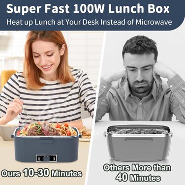 Електрична ланчбокс SOOOEC 100W, 3-в-1, з нержавіючої сталі, 12V/24V/220V, для авто/офісу, з ізольованою сумкою (Оранжево-чорний, Зелено-блакитний), об'єм 1.8L