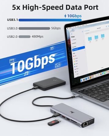 Док-станція USB-C для ноутбука з підтримкою 2 моніторів (Dual Monitor), 8 в 1: HDMI, DisplayPort, Ethernet, PD 100W, USB 3.0, сумісна з Dell, HP