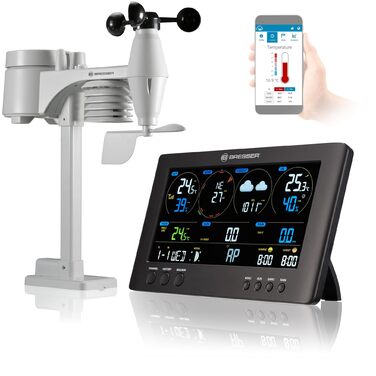 Метеостанція Bresser ClearView 7002586 з Wi-Fi та зовнішнім датчиком: Професійний 7-в-1 сенсор (вітер, вологість, температура, опади, УФ-індекс, освітленість), чорна