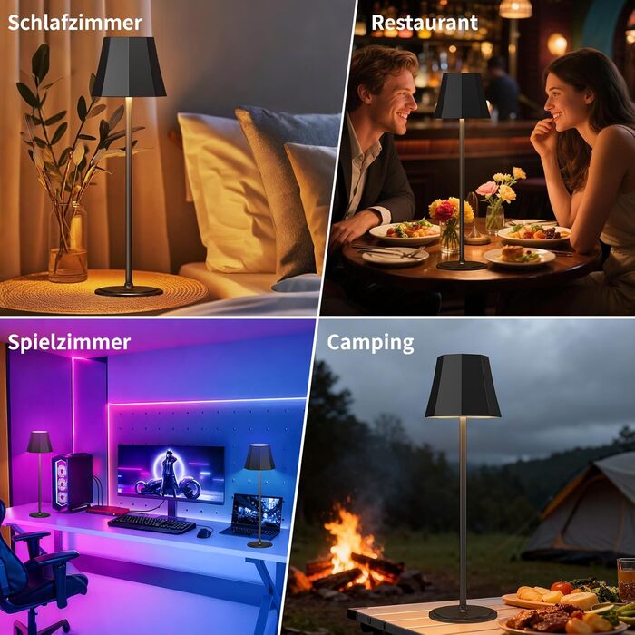 Бездротова LED-лампа Suright для столу з 3 кольоровими режимами + RGB, регульована яскравість, сенсорне управління, водонепроникність IP54, чорна