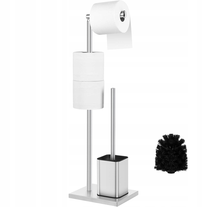 Тримач для туалетного паперу та йоржик 2в1, підлоговий стійка для ванної кімнати, сріблястий, 66 см