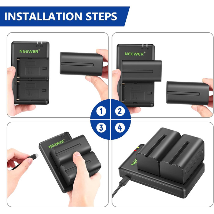 NEEWER NP-F750 5600mAh акумулятор з USB-зарядним пристроєм, сумісний з Sony NP-F550/750/970 та ін.