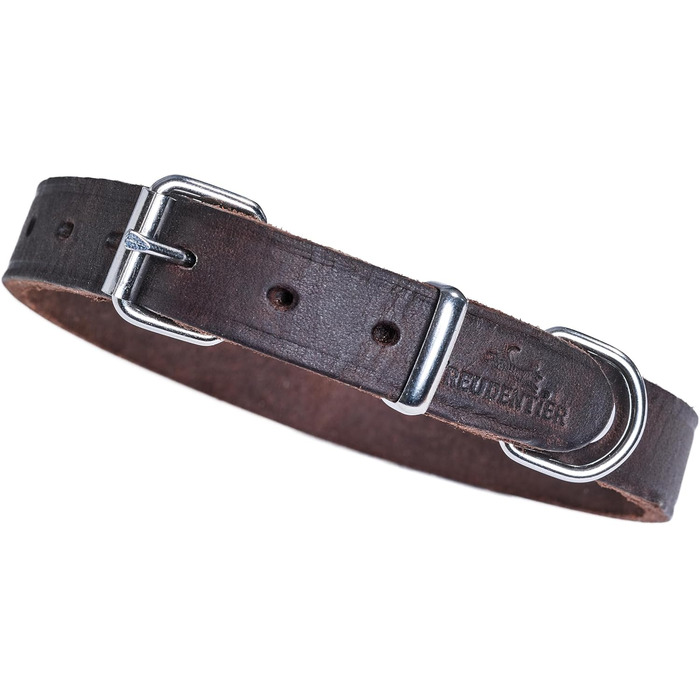 Смугастий шкіряний нашийник для собак Freudentier Alsterufer - ручної роботи, з сертифікованої шкіри, для малих, середніх та великих собак (Чорний, 43,5-55см)