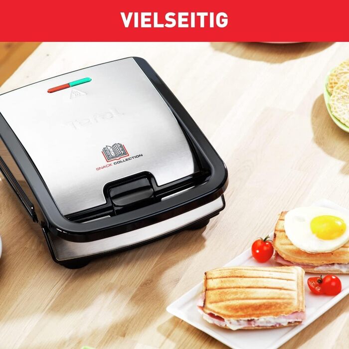 Tefal Snack Collection 4-Piece Set SW854D | Combination Appliance | Includes 4 non-stick plate sets | Dishwasher safe | Panini, waffles, sandwich, sweet pastries | 700W | Black/Stainless steel