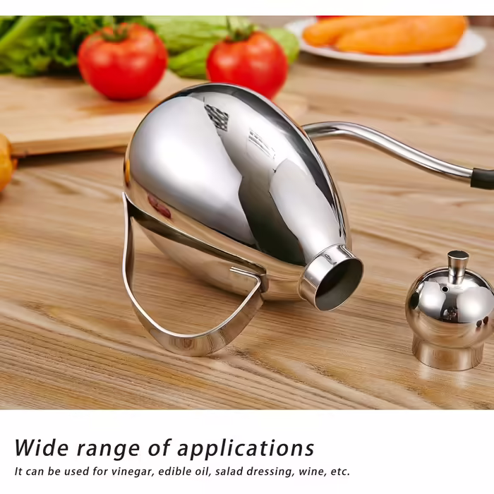 Topyond 1L Olive Oil Dispenser, 304 Stainless Steel Oil Bottle with Handle, Multifunctional Container, Suitable for Storing Vinegar and Oil, Kitchen Tool