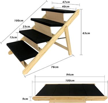 Froadp 49x38x61cm Folding Dog Stairs - Plastic Folding Pet Stairs with 4 Steps & Felt Mat - Non-Slip Cat Stairs Bed Balcony Sofa Portable Pet Stairs for Dogs and Cats (Wood Type A)