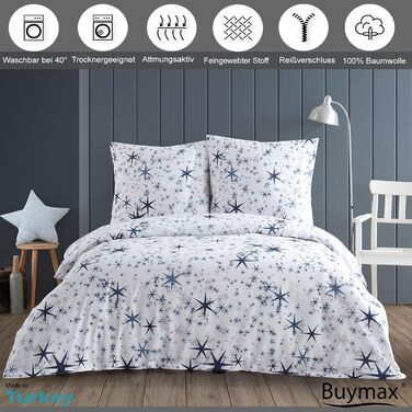 Комплект постільної білизни Buymax® 135x200 100% бавовна, 4-х частинний: простирадло, підковдра, 2 наволочки 80x80 см, Zigo Türkis (зірки), сертифікат ÖKO-TEX