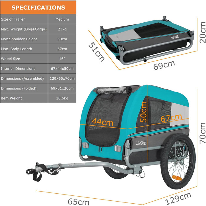 Фаркоп для собак Tiggo VS Pets M: велосипедний причіп для собак, блакитний