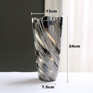 Скляна ваза Glas Blume, 24 см, сучасний мінімалістичний дизайн, ручної роботи. Ідеально для дому, офісу, декору та подарунків (сірий)