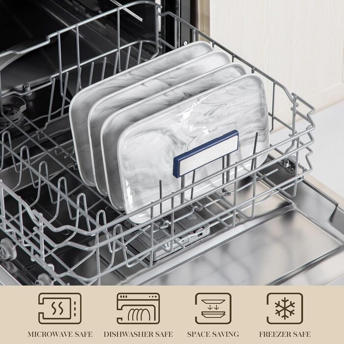 Сервірна таця MALACASA з порцеляни, набір 4 шт. прямокутна, 25 x 14 см, білий мармуровий колір. Ідеально для буфетів, суші, закусок та тортів вдома та в ресторані.