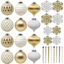 Набір новорічних прикрас SLEETLY 28 шт. Біле золото: кулі, льодинки, сніжинки для ялинки