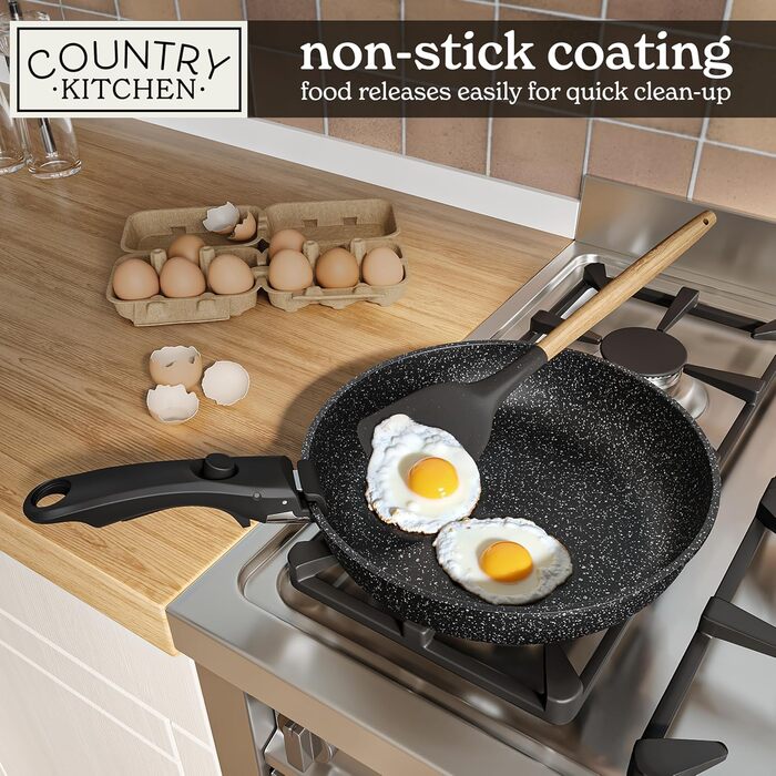 Набір кухонного посуду Country Kitchen, 13 предметів, антипригарний, знімна ручка, для плити, духовки та кемпінгу, чорний