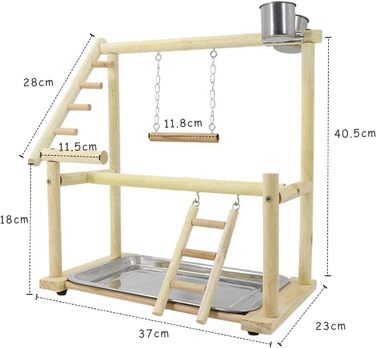 Budgie Playground Bird Playground with Feeder Cup Toy, Ladder, Climbing, Swing, and Tray for Canaries, Parakeets, Budgies, Wood, Size 45x37x26 cm #A (Wood 006)