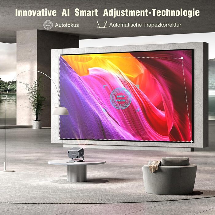 Портативний проєктор Smart Mini Beamer 4K з автофокусом та корекцією трапецеїдальних спотворень, 20000 Люмен, WiFi6, Bluetooth, Full HD 1080P, для телефону/ноутбука, кінотеатр для дому/на відкритому повітрі