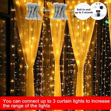 Лямпаденний завіс 6м x 3м, 600 LED, з вилкою, таймером, 8 режимів, вологостійкий, тепле світло. Ідеально для декору вікна, павільйону, саду, на Різдво.