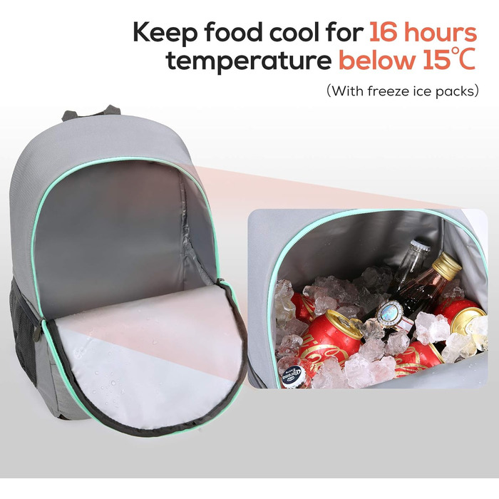 25L Cooler Backpack, Waterproof Cooler Backpack, Ultralight Backpack for Picnic, Camping, Hiking, BBQ (Gray)