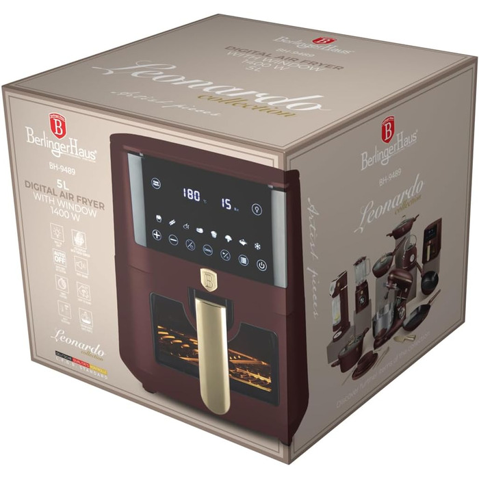Фритюрниця Berlinger Haus Leonardo Collection 5L з цифровим дисплеєм та 8 автоматичними програмами, 1400 Вт, без олії