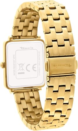 Годинник Tamaris для жінок з квадратним корпусом, сталевий або шкіряний ремінець (Золотий / Чорний, Square)