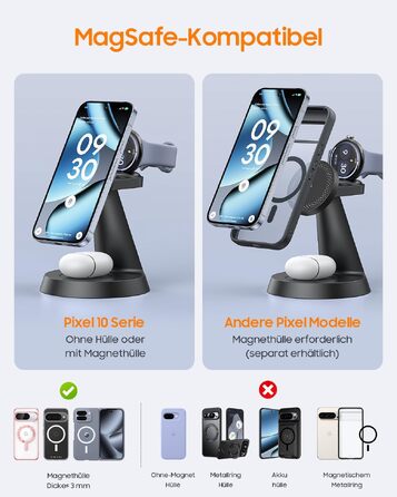 Бездротова зарядна станція 3 в 1 Meifigno 25W для Google Pixel Watch 5 та 4, чорна
