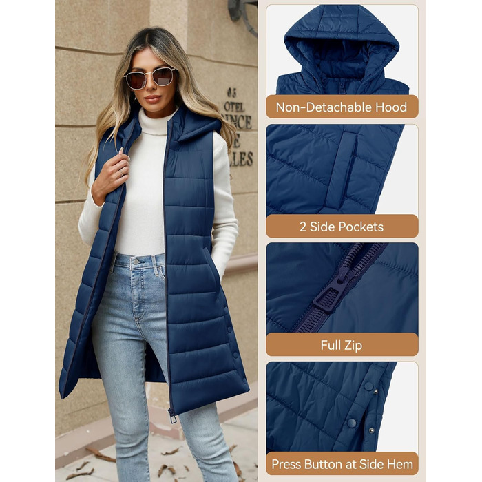 Легка степкова жилетка CTOP з капюшоном для туризму та відпочинку (М, темно-синій)