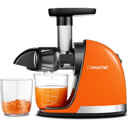 AMZCHEF Juicer for Vegetables and Fruits - Test Winner - Slow Juicer with Reverse-Masticating Function - Gentle Crushing Without Filtering - Electric Juice Press with Brush and 2 Cups - Orange